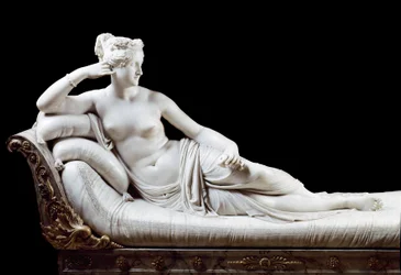 Pauline Bonaparte, Prinses Borghese (1780 - 1825) zus van Napoleon I voorgesteld als Overwinnende Venus Marmeren Beeldhouwwerk door Antonio Canova (1757-1822) 1804-1808 Rome, Galleria Borghese