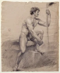 Studie van mannelijk naakt zittend op een voetstuk, Antonio Canova (1757-1822), tekening