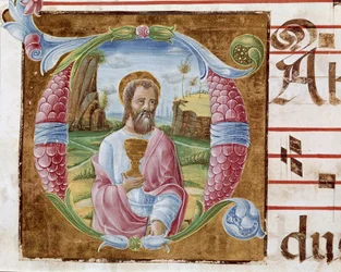 Sint Jan de Evangelist Lettrine verlicht door Antonio Cicognari. (detail)