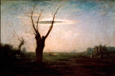 April Landschap van laat winter met een boom nog zonder bladeren