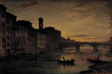 De rivier de Arno in Ponte Santa Trinita