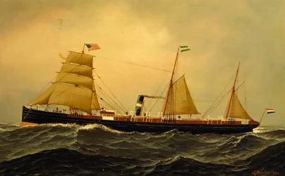 Stoomschip Schiedam in ruwe zee