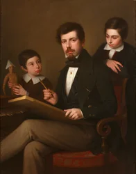 Zelfportret met zijn zonen Carlos en Vicente