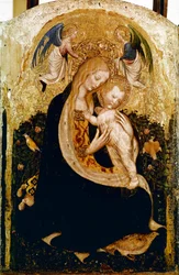 De Madonna met kwartel. Tempera op hout door Pisanello