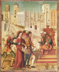 Christus voor Herodes, linker paneel van het Retabel van de Passie, 1517-20