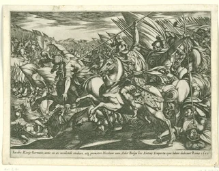 Aanval van de cavalerie met twee door speren doorboorde mannen. Gevechtsscènes (serie 3) (series title)