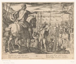 Alexander de Grote instrueert de Macedonische soldaten