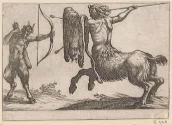 Een centaur een sater aanvallend (series title: Vechtende dieren)