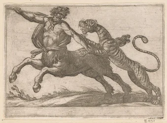 Een tijger vechtend met een centaur