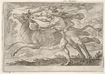 Hercules en de hinde van de berg Cerynea: Hercules loopt naast de hinde en grijpt de...