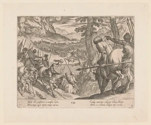 Het leger van Alexander de Grote sluit de vijandelijke troepen in met vuur