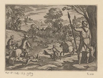 Jacht op konijnen met mannen die op konijnen jagen vanuit de struiken