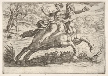 Nessus probeert Dejanira van Hercules te nemen: Nessus houdt Dejanira op zijn rug..., 1608
