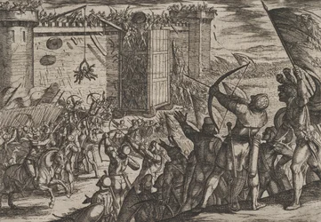 Plaat 14: Nieuwe aanval op het oude fort, uit De oorlog van de Romeinen tegen de Bataven..., 1611