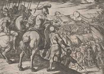 Plaat 5: Alexander die een Slag Leidt, uit De Daden van Alexander de Grote