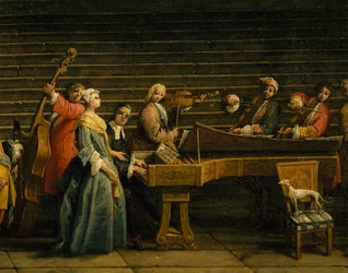 Concert in de Villa, door Antonio Visentini, piano en viool, Italië