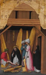 Sint Petrus Martelaar geneest het been van een jonge man, ca. 1450