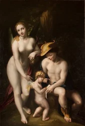 Venus met Mercurius en Cupido, De school van de liefde, door Antonio da Correggio, tentoongesteld in het château de Chenonceau.