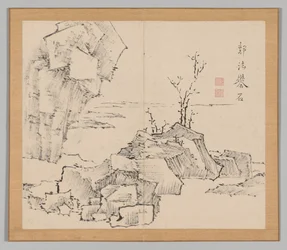 Dubbel album van landschapsstudies na Ikeno Taiga, Volume 1 blad 23, 18e eeuw