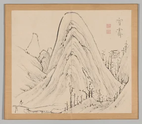 Dubbel album van landschapsstudies na Ikeno Taiga, Volume 1 blad 33, 18e eeuw