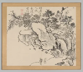 Dubbel album van landschapsstudies na Ikeno Taiga, Volume 2 blad 34, 18e eeuw