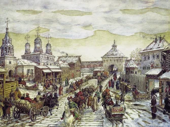 Bij de Myasnitskaya Poorten van de Bely Gorod van Moskou in de XVII eeuw, 1926