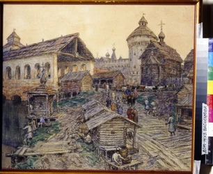 De brug van de Verrijzenis in Moskou in de 17e eeuw