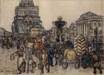 De Fontein op het Sukharevskaya Plein in de 19e eeuw, 1921