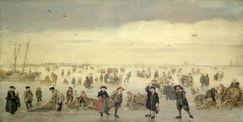 Winterscène met Talrijke Figuren op het IJs