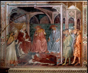 Keizer Frederik Barbarossa onderwerpt zich aan paus Alexander III, wat leidt tot het 3e Lateraans Concilie van 1179 (fresco)