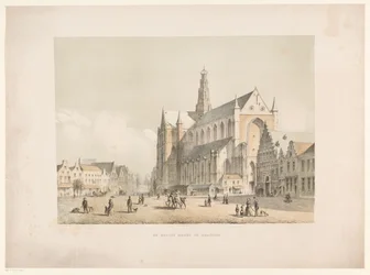 Gezicht op Sint-Bavo Kerk en de Grote Markt te Haarlem