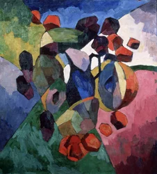 Blauwe kan en fruit