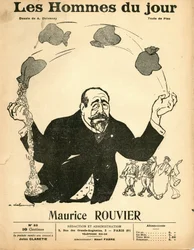 Omslag van "Les Hommes du jour", circa 1906 - Illustratie door Aristide Delannoy (1874-1911): Zilver - Rouvier Maurice (1842-1911) - Jongleren