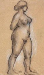 Vrouwelijk model van opzij gezien, lopend naar rechts