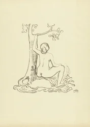 Naakte vrouw zittend bij boom