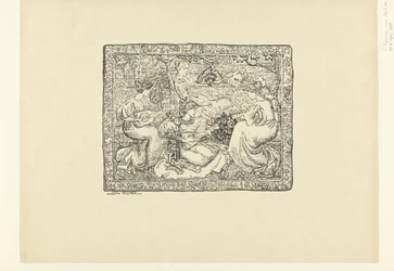 Wandtapijt met vier musicerende vrouwen in landschap