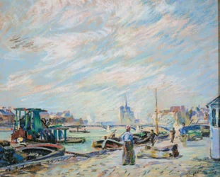Uitzicht over Quai Sully, nu Quai Henri IV genoemd, met Notre Dame op de achtergrond