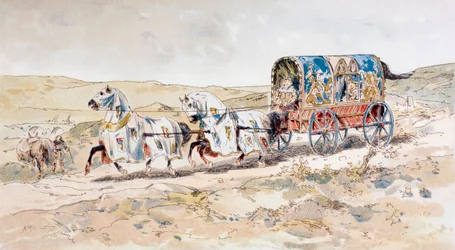 13e-eeuwse door paarden getrokken dameskoets, 1886