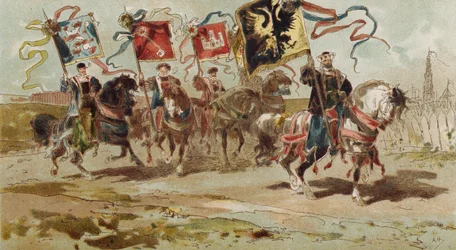 Ruiters die Banners van de Hanze en Enkele van Haar Lidsteden Dragen, Spaanse Nederlanden, 16e Eeuw