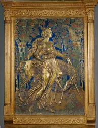 De prinses met de eenhoorn (schilderij op koper)