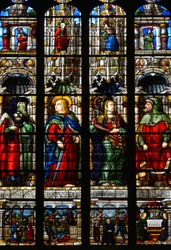 Sint Matthias (Mathias), Ezra (of Ezra), de profeet Habakuk (of Habaquq) en de Sibylle Tiburtine (of Albunea van Tibur) - Glas-in-lood van de Kapel van de Passie, van Arnaud de Moles (1470-1520) voltooid in 1513 - Kathedraal Sainte Marie d