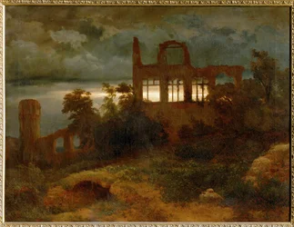 Burgruine - Ruïnes van een kasteel ... (schilderij op doek)