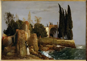 Villa aan de kust ... (schilderij op doek)