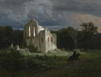 Maanverlicht landschap met ruïne