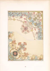 Art Nouveau hoekornamenten met florale motieven (litho)