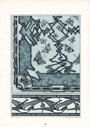 Art Nouveau decoratief patroon met zwaluwen en vlinders (litho)