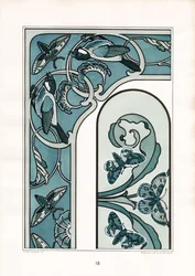 Art Nouveau Frame Ornament met vogels en motten (litho)