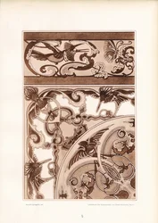 Art Nouveau ornamentontwerp met vogels en vlinders (litho)