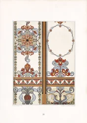 Art Nouveau panelen met irissen en florale ornamenten (litho)