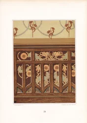 Art Nouveau houten lambrisering met florale inleg (litho)